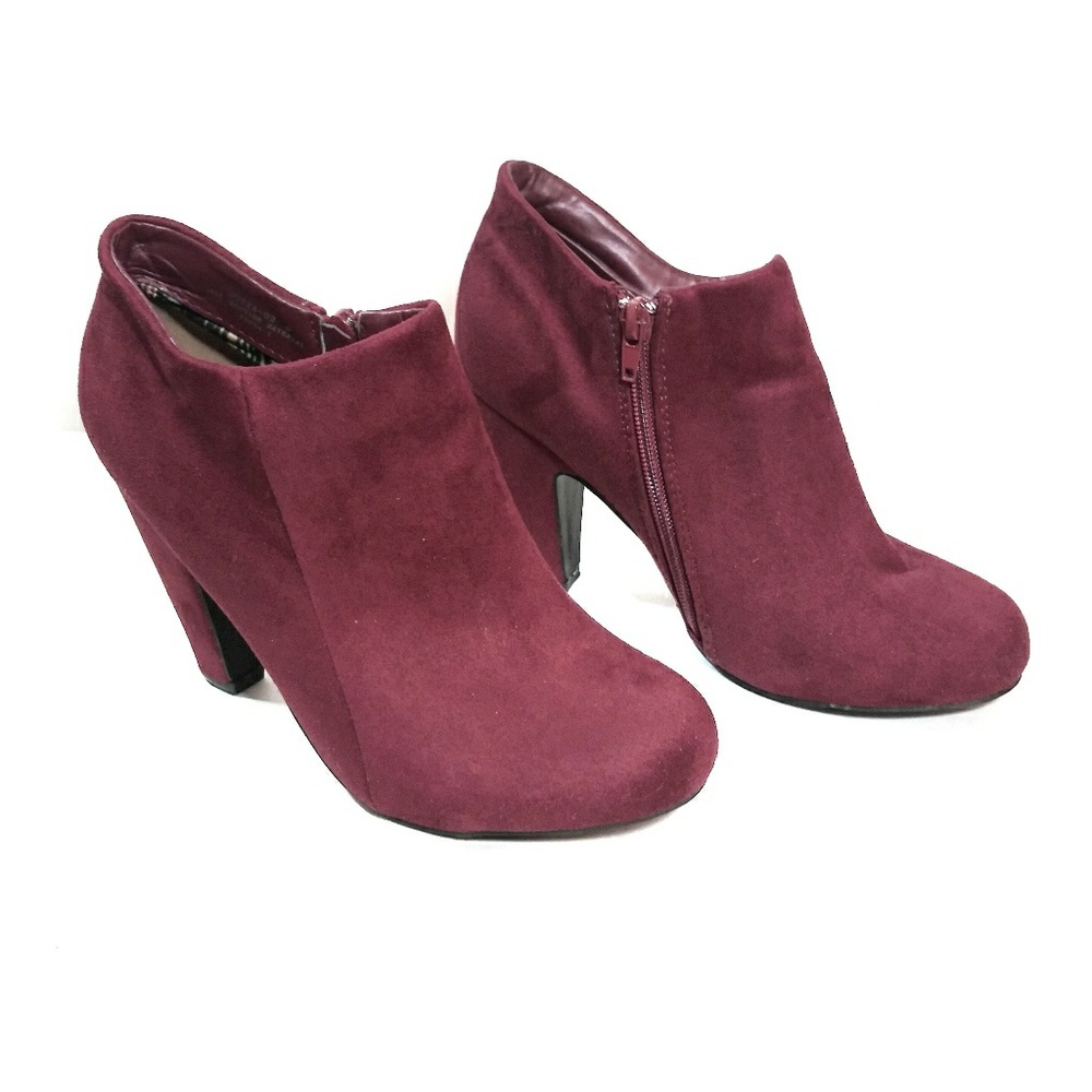 Maroon Suede-look Ankle Booties